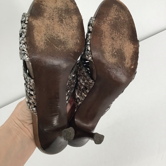 Donald Pliner Alita Leather Metallic Gunmetal Woven Slip-On Mule Heel Size 7.5 N - Picture 9 of 10